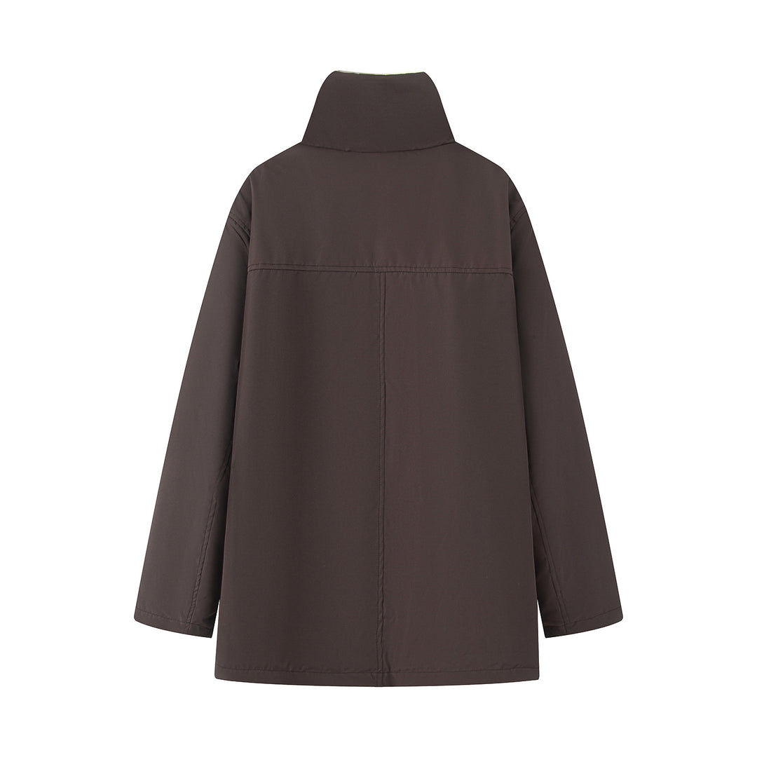 Damen nan oversized Parka mit hohem Teddygefüttertem Stehkragen, verdeckter Frontleiste und großen Klappentaschen Drune