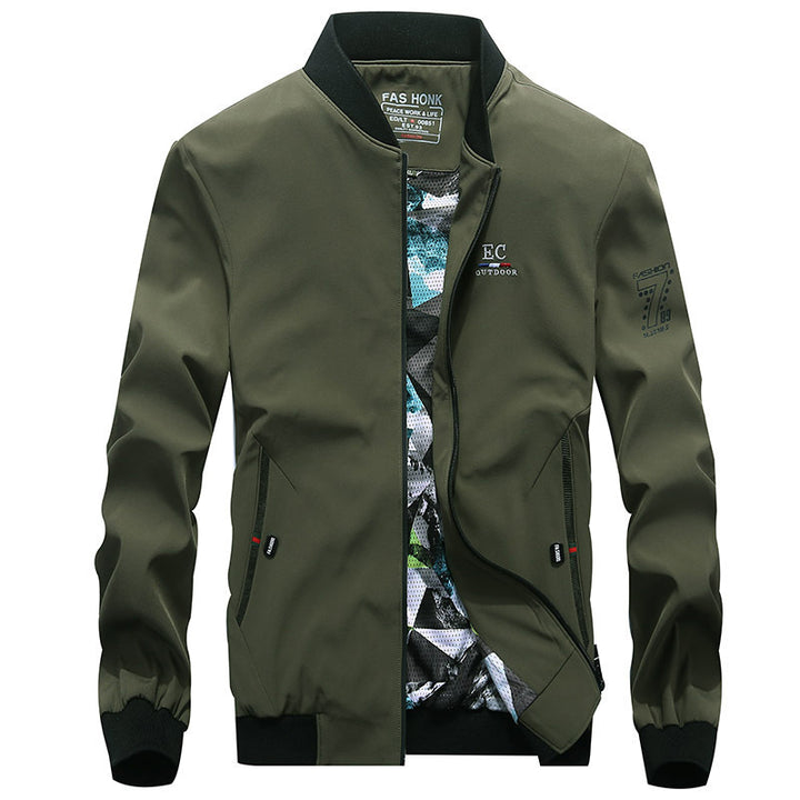 Herren leichte wasserabweisende Bomberjacke mit Camouflage‑Mesh‑Innenfutter und geripptem Kragen Drune