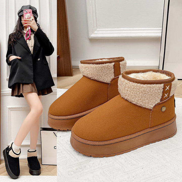 Damen Gefütterte Kurzstiefel mit Teddyfutter, Faux‑Velours und Plateau‑Sohle Drune