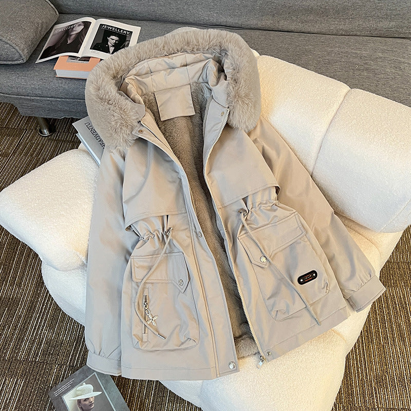 Damen nan wattierter Parka mit abnehmbarer Kunstfellkapuze, Teddyfutter und taillierbarem Kordelzug Drune