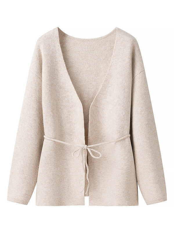 Damen komfortable Strickjacke mit Taillierung und weitem V-Ausschnitt Drune