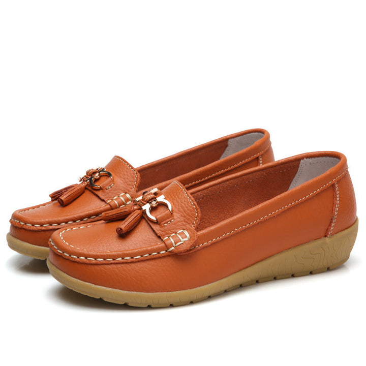 Damen Mokassins mit ornamentaler Schnalle und weicher Sohle Drune