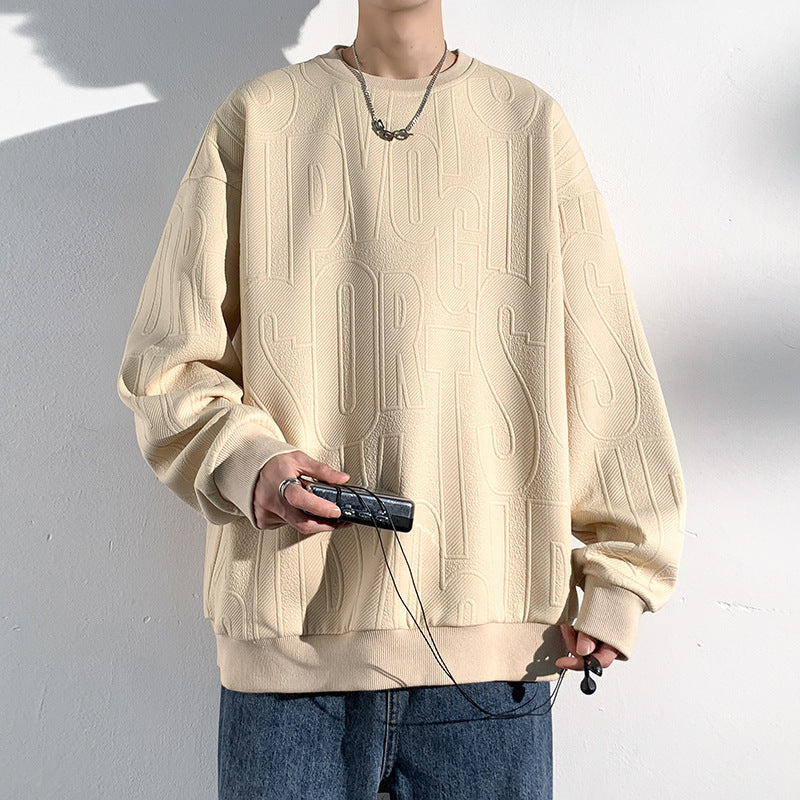 Herren Oversized Strukturiertes Strick-Sweatshirt mit geprägtem Ton-in-Ton-Lettering Drune