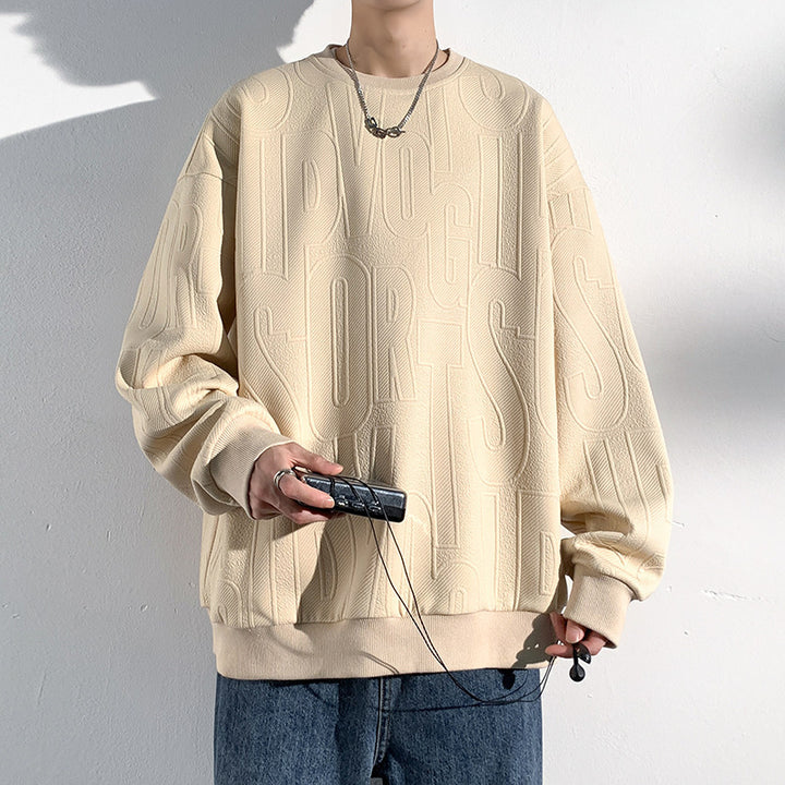 Herren Oversized Strukturiertes Strick-Sweatshirt mit geprägtem Ton-in-Ton-Lettering Drune