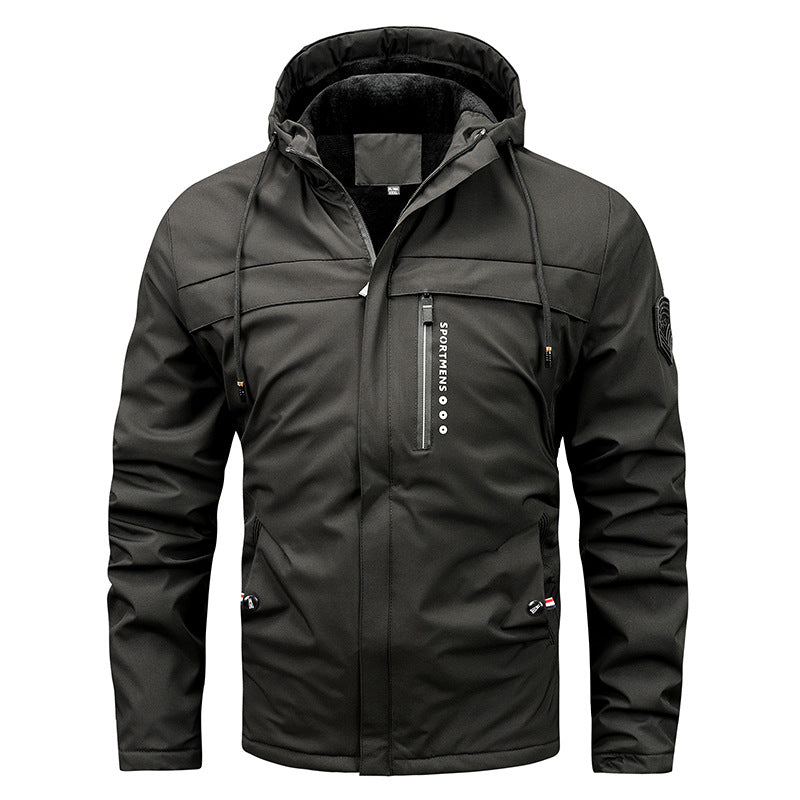 Herren nan thermisch gefütterte Softshelljacke mit Kapuze, Fleece-Innenfutter und Reißverschluss-Brusttasche Drune