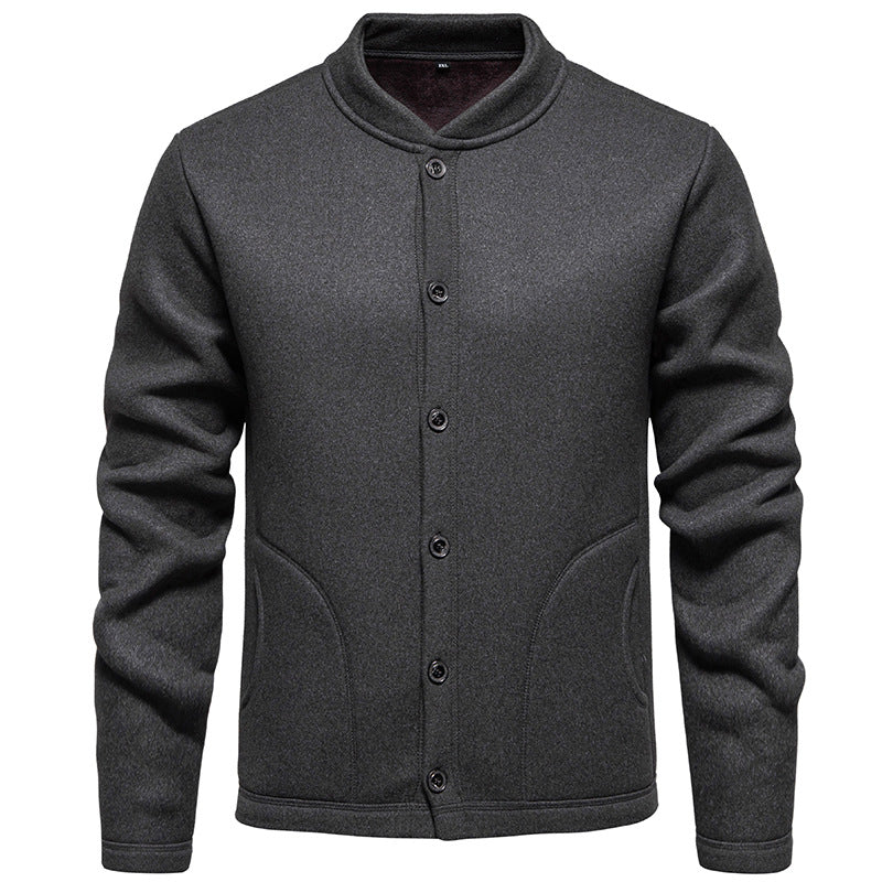 Herren Stehkragen-Strickjacke mit Knopfleiste und leichtem Wollmix Drune