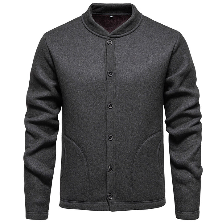 Herren Stehkragen-Strickjacke mit Knopfleiste und leichtem Wollmix Drune