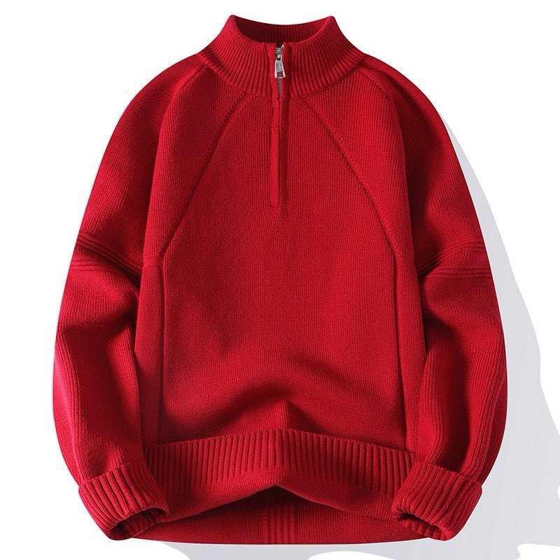 Unisex Oversize-Halbzip-Strickpullover mit Stehkragen und gerippten Bündchen Drune