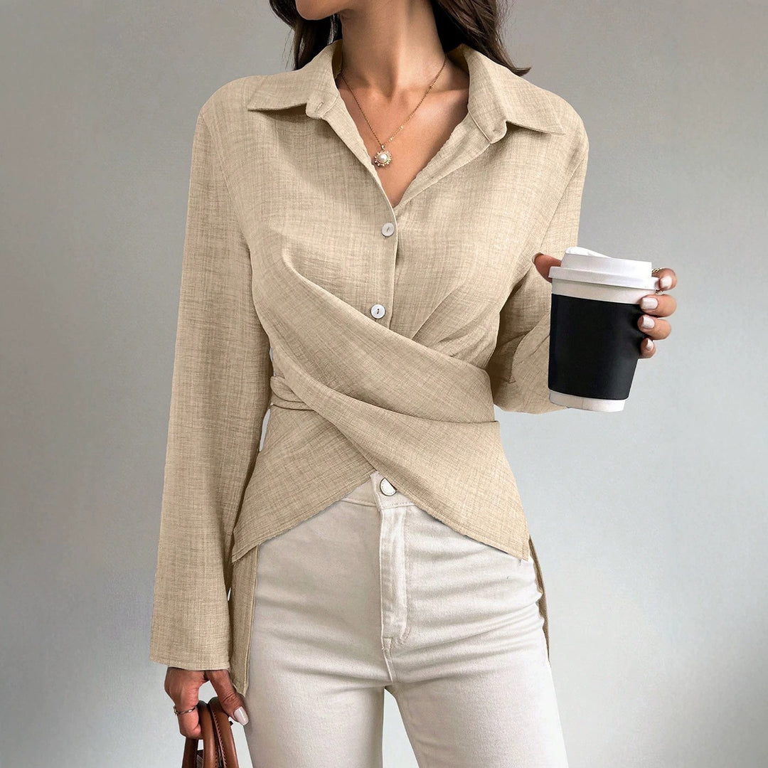 Damen Wickelbluse mit Hemdkragen und asymmetrischem Saum Drune