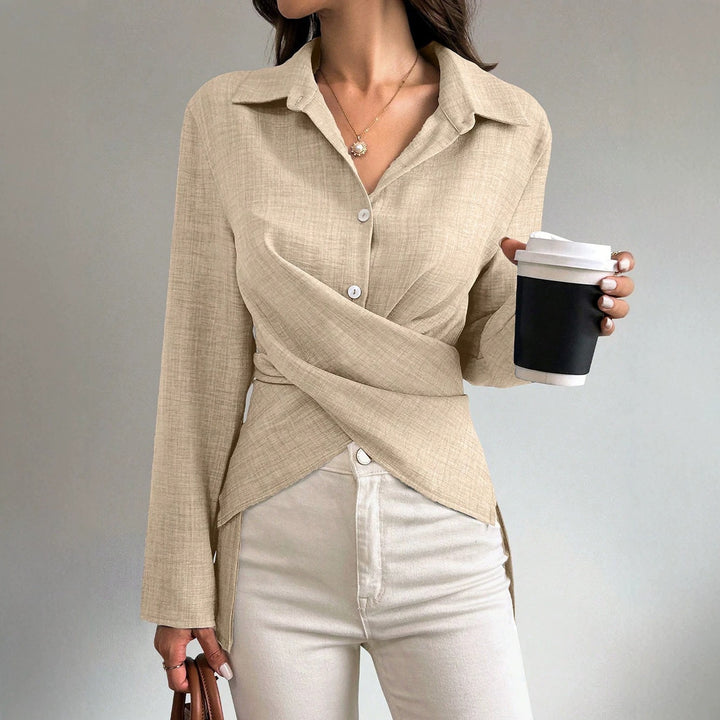 Damen Wickelbluse mit Hemdkragen und asymmetrischem Saum Drune