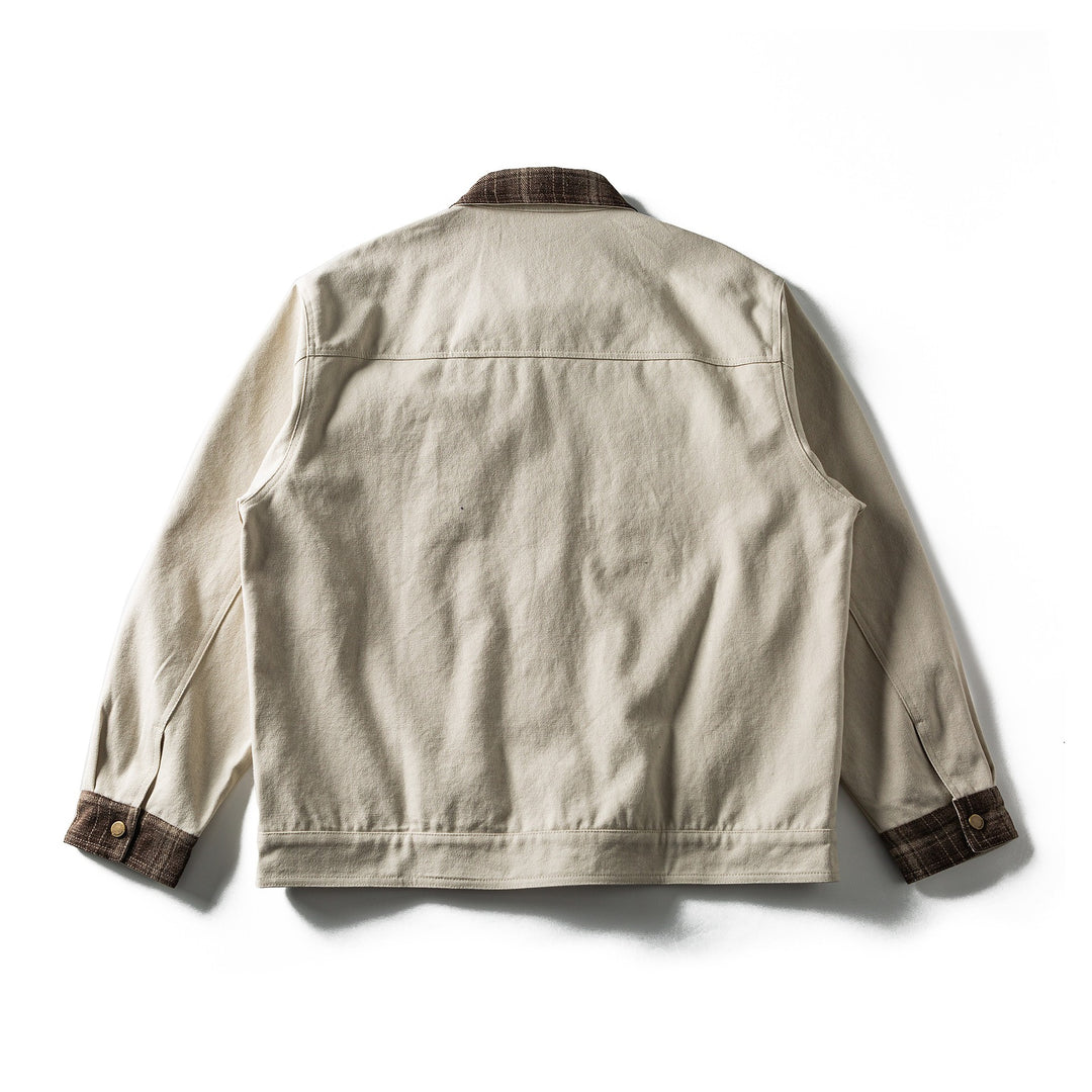 Herren Kurz geschnittener Canvas‑Blouson mit kariertem Kragen und Druckknopf‑Brusttaschen Drune