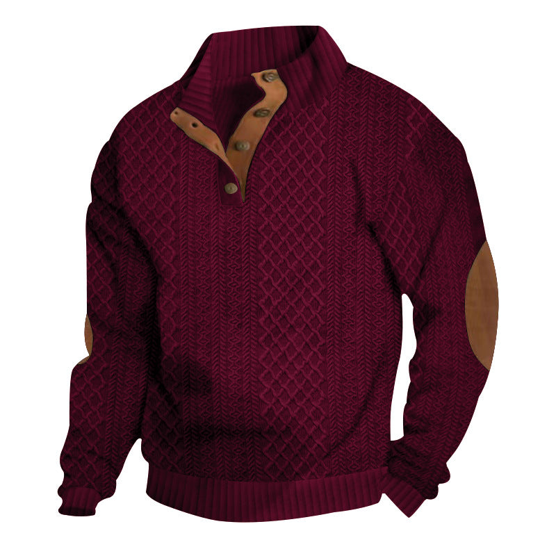 Herren nan grober Zopfstrick Troyer mit Knopfleiste und Veloursleder-Ellenbogenpatches Drune