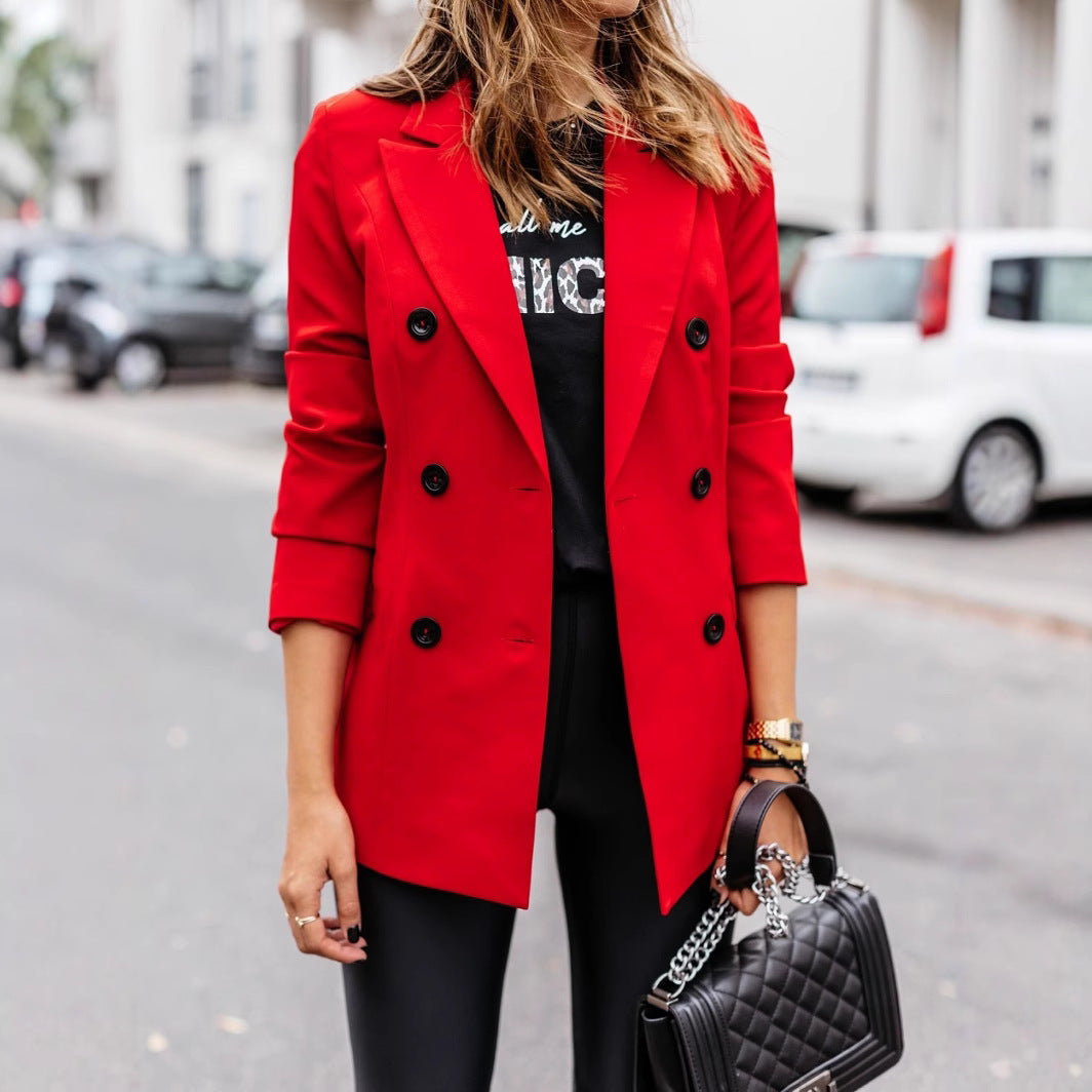 Damen nan taillierter Longblazer mit doppelreihiger Knopfleiste, Reverskragen und Eingrifftaschen Drune