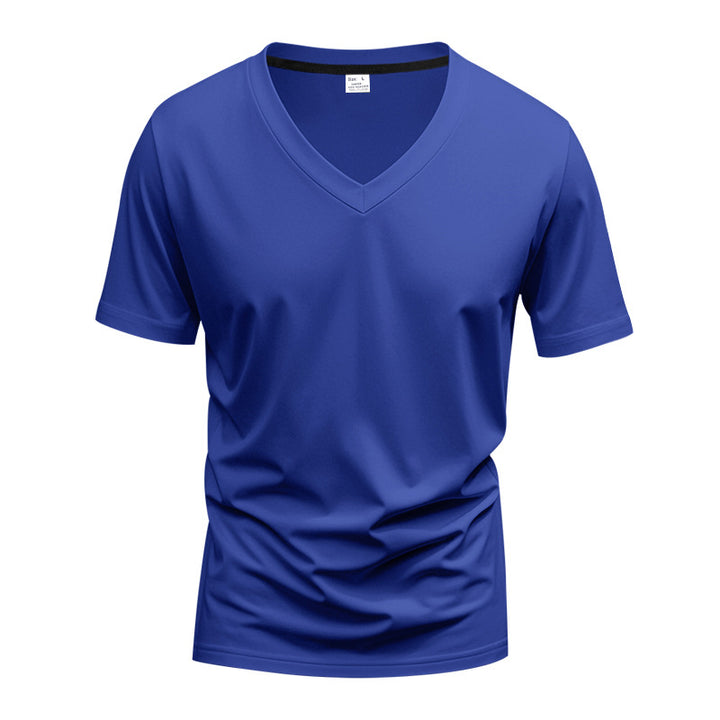 Herren nan klassisches V-Ausschnitt T-Shirt aus feinem Baumwolljersey mit verstärktem Nackenband und Doppelnaht Drune