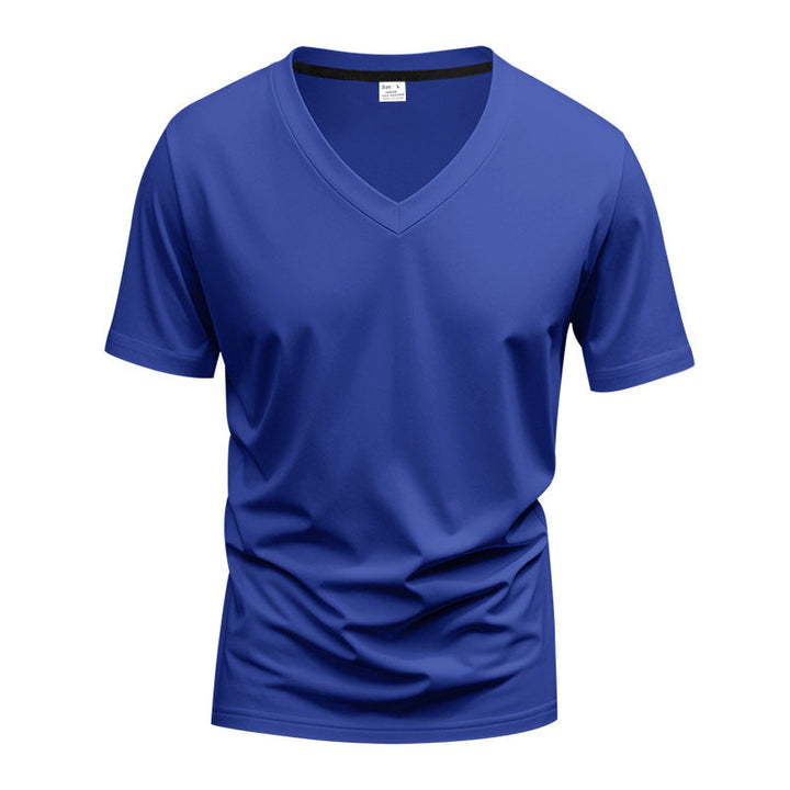 Herren nan klassisches V-Ausschnitt T-Shirt aus feinem Baumwolljersey mit verstärktem Nackenband und Doppelnaht Drune