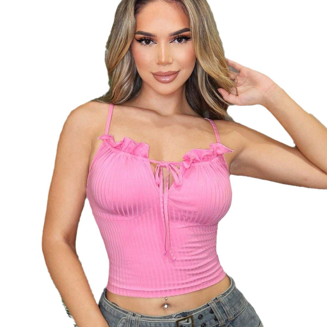 Damen Crop-Top mit verspieltem Rüscheneinsatz und tiefem Ausschnitt Drune