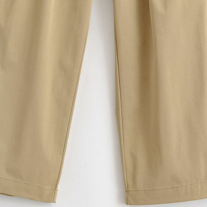 Damen Weite High Waist Hose mit Bundfalten, Bügelfalte und Eingrifftaschen Drune