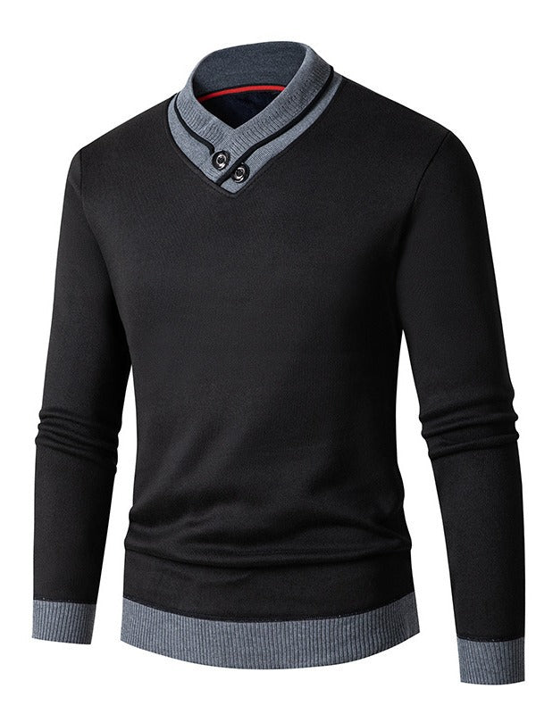 Herren modischer Pullover mit asymmetrischem Kragen und Knopfdetail Drune