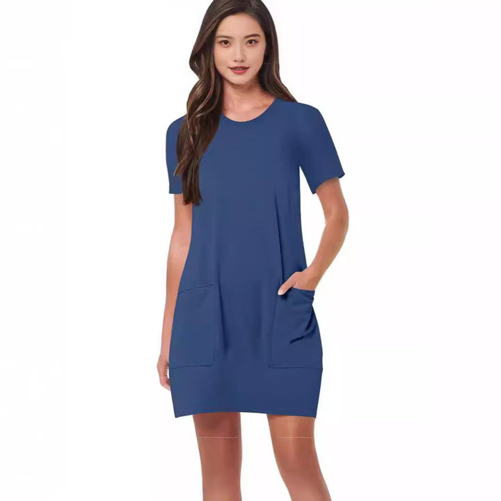 Damen lässiges T-Shirt-Kleid mit praktischen Taschen Drune