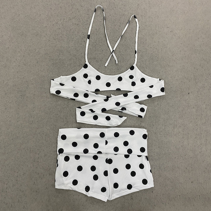 Damen sportliches Polka-Punkte Crop Top und Shorts Set Drune