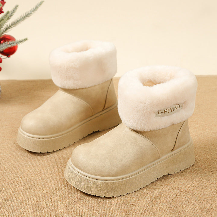 Damen Kuschelige Plateau‑Stiefeletten mit faux‑Fellkragen und rutschfester Gummisohle Drune
