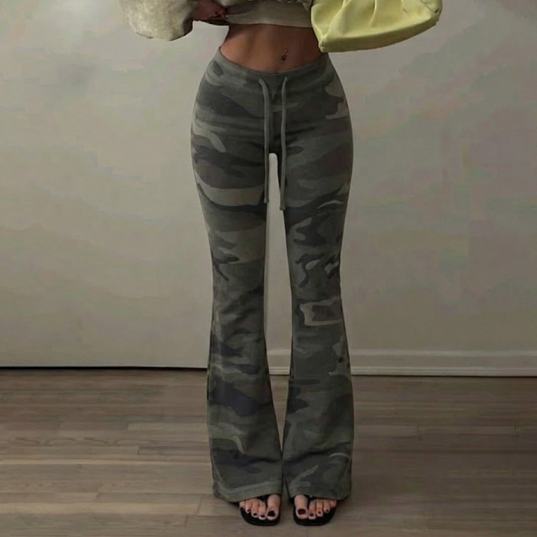 Damen Weiche Schlaghose im Camouflage-Muster mit Tunnelzug und hoher Taille Drune