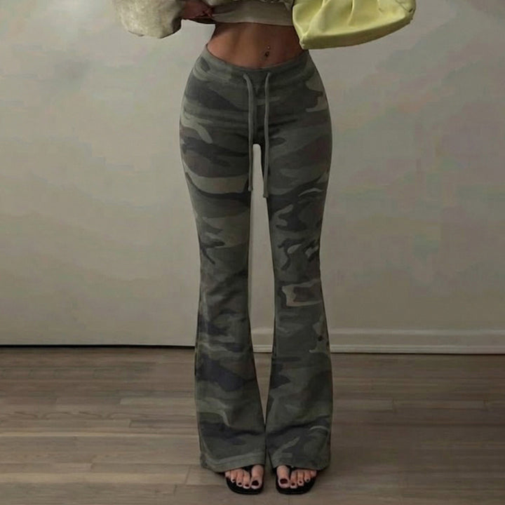 Damen Weiche Schlaghose im Camouflage-Muster mit Tunnelzug und hoher Taille Drune