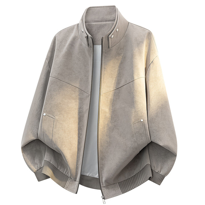 Unisex Oversize Suede‑Optik Bomberjacke mit Stehkragen, verdecktem Reißverschluss & Eingrifftaschen Drune
