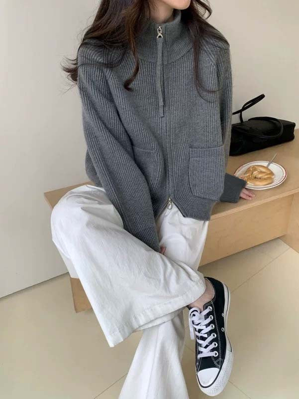 Damen Hochwertiger Strickjacke mit Reißverschluss Drune