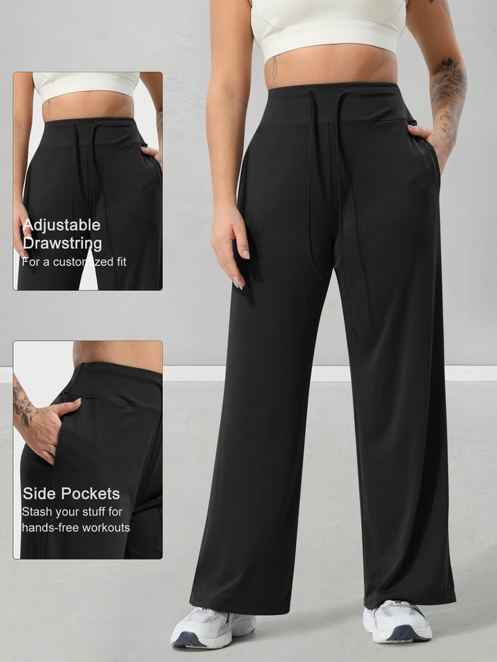 Damen Jogginghose mit hohem Bund, weitem Bein, Kordelzug und Seitentaschen Drune