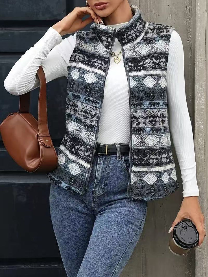 Damen Fleece-Weste mit modernem Ethnoprint Drune