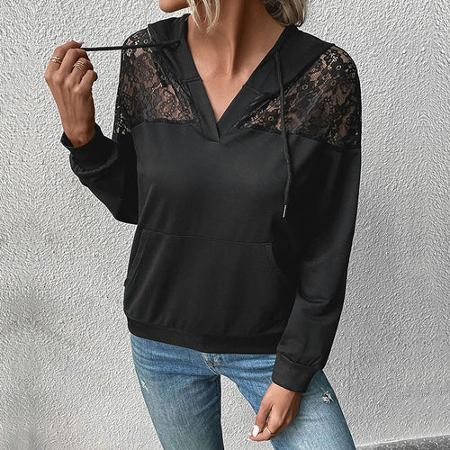 Damen Trendiger Kapuzenpullover mit Spitzenakzenten Drune