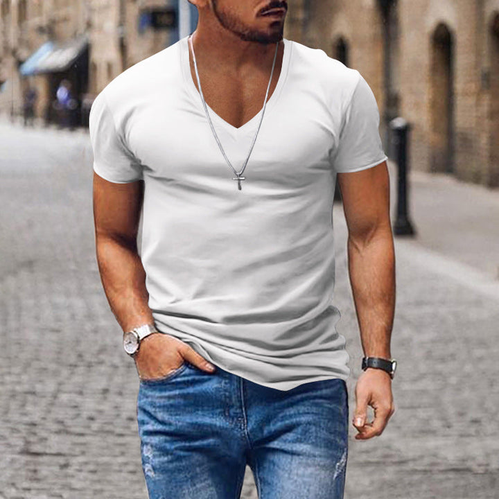 Herren lässiges V-Ausschnitt T-Shirt Drune
