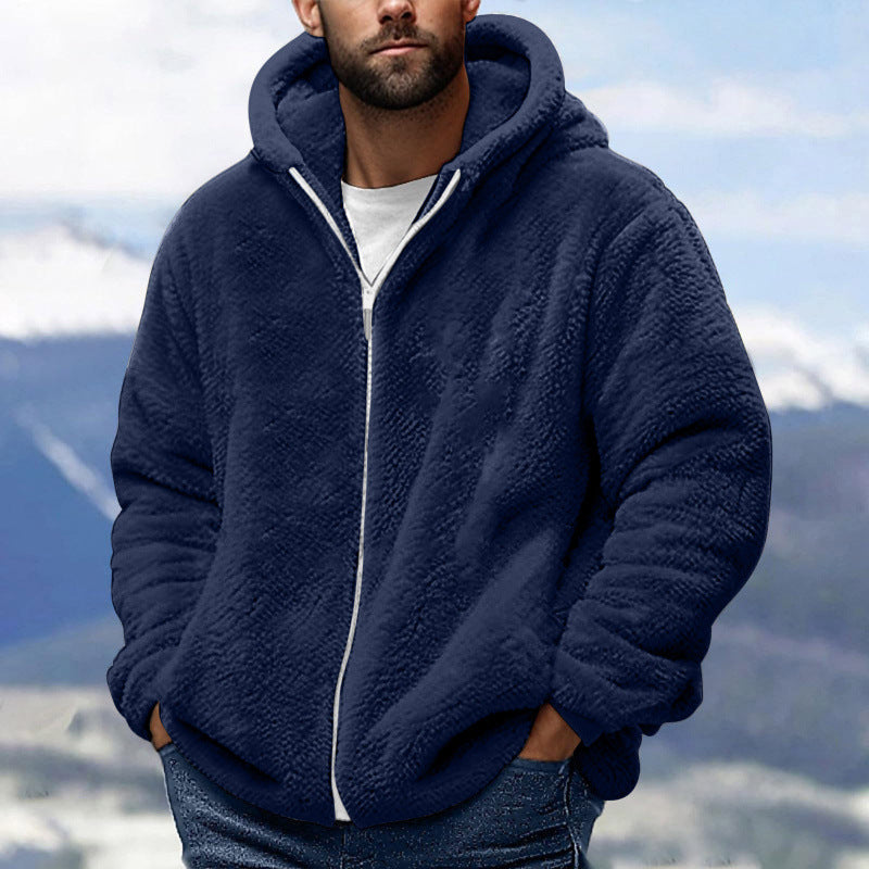 Herren Kuschelige Teddy-Fleece-Kapuzenjacke mit Reißverschluss und Oversize-Passform Drune