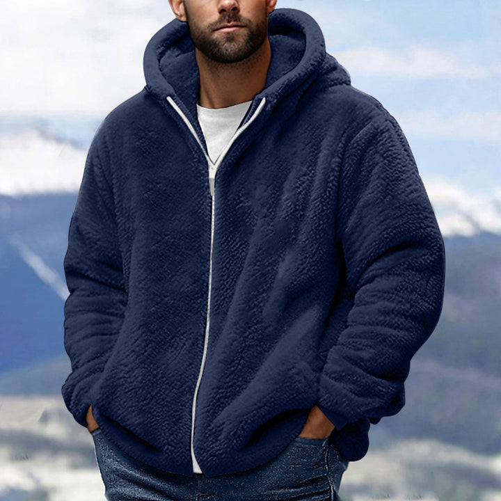 Herren Kuschelige Teddy-Fleece-Kapuzenjacke mit Reißverschluss und Oversize-Passform Drune