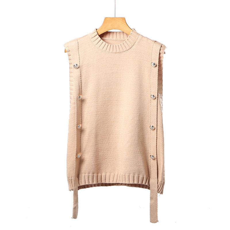 Damen Strickweste mit Knopfverschlüssen und seitlichen Bändern Drune