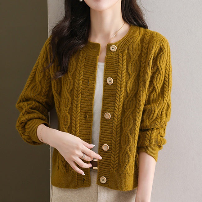 Damen Knopf-Strickjacke mit Zopfmuster Drune