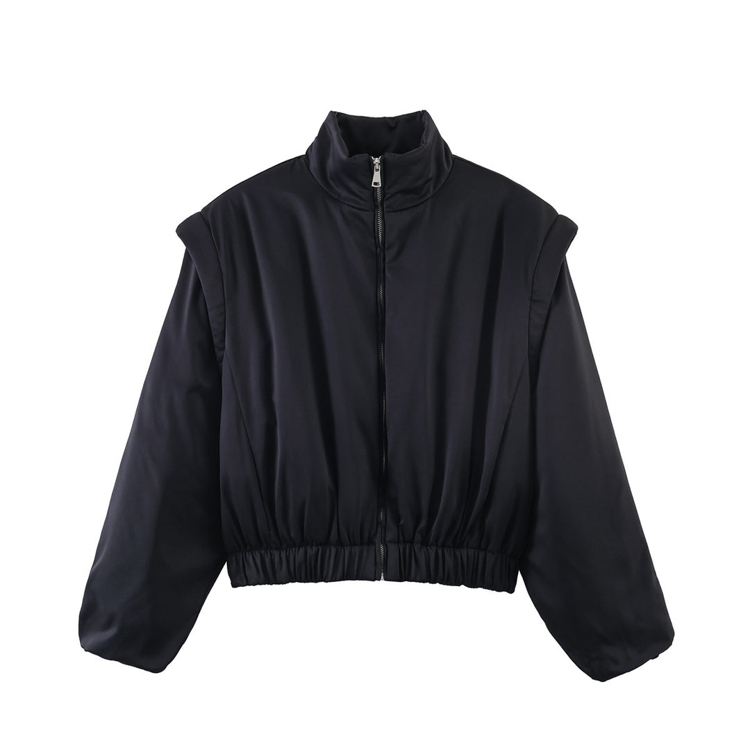 Damen Gepolsterte Cropped-Bomberjacke mit Stehkragen und elastischem Saum Drune