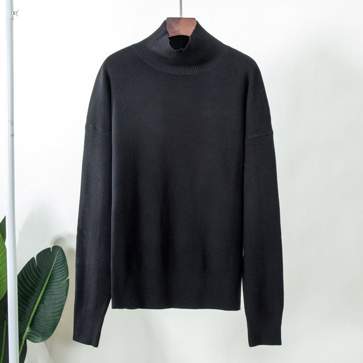 Damen eleganter Strickpullover mit hohem Kragen Drune