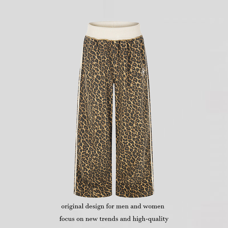 Damen weite Palazzo-Jogginghose mit Leopardenprint und elastischem Rippbund Drune