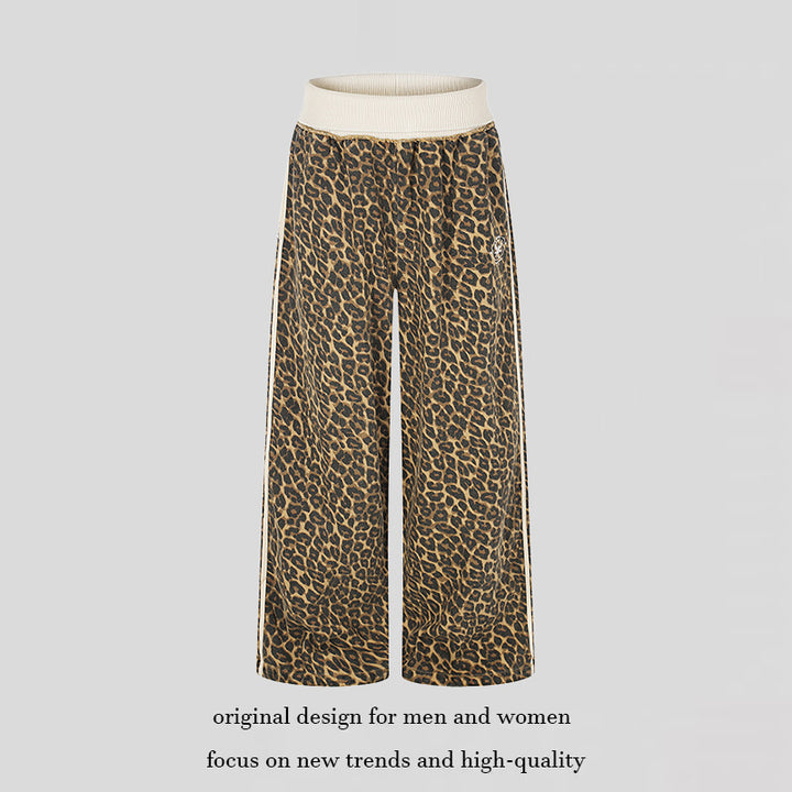 Damen weite Palazzo-Jogginghose mit Leopardenprint und elastischem Rippbund Drune