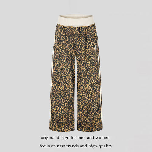 Damen weite Palazzo-Jogginghose mit Leopardenprint und elastischem Rippbund Drune