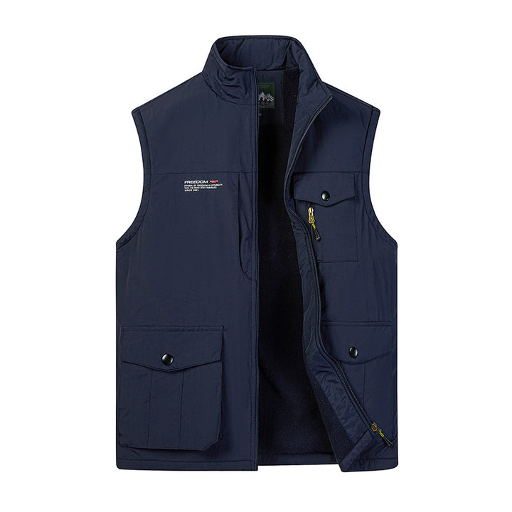 Herren Leichte Fleece-gefütterte Outdoor-Weste mit Mehrfachtaschen und Stehkragen Drune