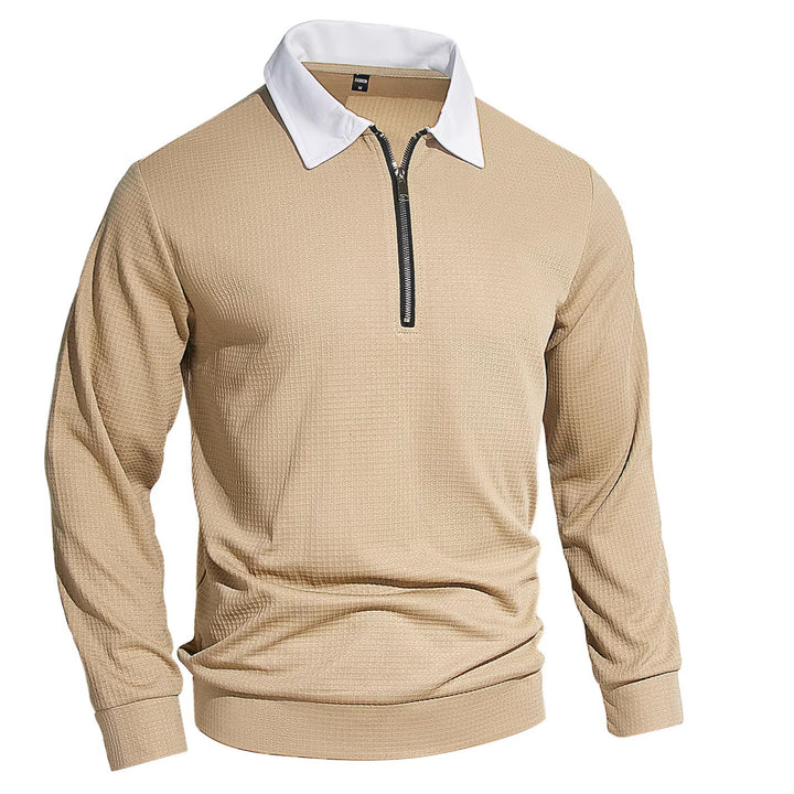 Herren Elegantes Waffelstruktur-Poloshirt mit Halbzip und Kontrastkragen Drune
