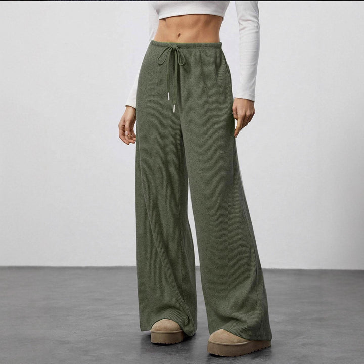 Damen Weiche Rippstrick Loungehose mit weitem Bein und Kordelzug Drune