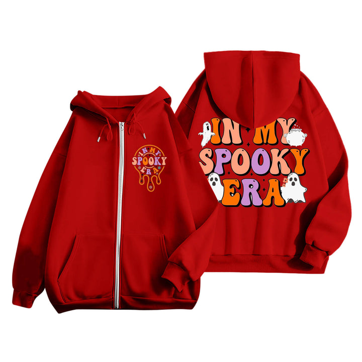 Damen Kapuzenjacke mit schaurigem Aufdruck und Kängurutaschen Drune