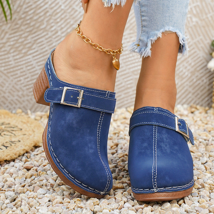 Damen Clogs mit elegantem Riemen und komfortablem Blockabsatz Drune