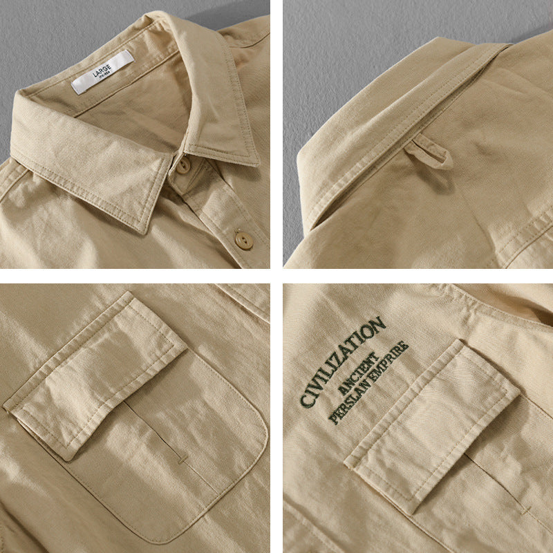 Herren Militärisch inspiriertes Overshirt mit Doppel-Brusttaschen und dezenter Stickerei Drune