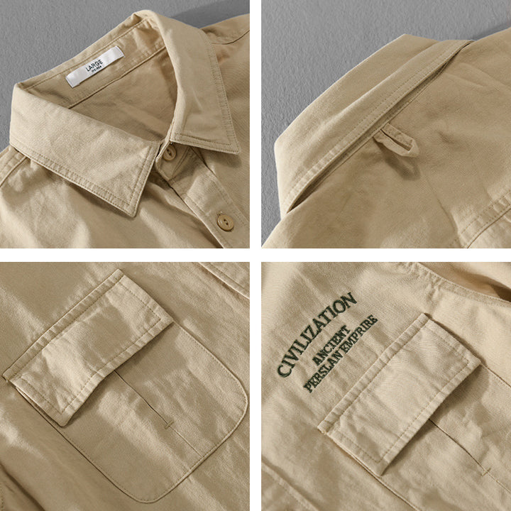 Herren Militärisch inspiriertes Overshirt mit Doppel-Brusttaschen und dezenter Stickerei Drune