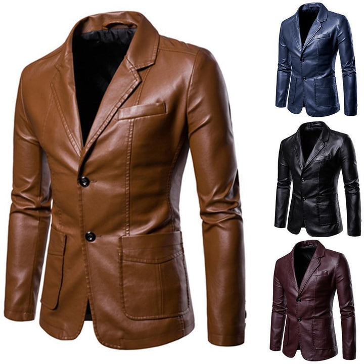 Herren nan schlanker Lederblazer mit Reverskragen und aufgesetzten Taschen Drune